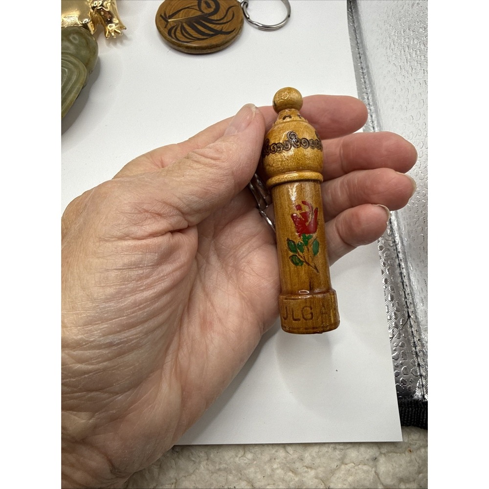 Vintage Wooden Pyrography Treenware Scent Vial Mini Bottle BULGARIA ROSE